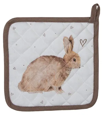 Produktbild von Clayre & Eef Kinder Topflappen 16x16 cm Weiß Braun Baumwolle Kaninchen