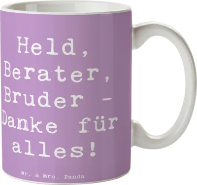Produktbild von Mr. & Mrs. Panda Tasse Spruch Held Bruder - Lavendeltraum - Geschenk, Liebe, cappuccinotasse, Aufmerksamkeit, Trinkbecher, Danke sagen, Teetasse, Bedanken, Becher