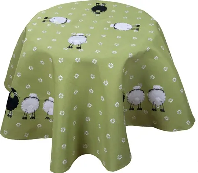 Produktbild von heimtexland ® Tischdecke Schwarzes Schaf Ostern Deko Tischwäsche mit Applikation bestickt Osterdeko gedeckter Tisch Tischdeko Typ885 Mitteldecke rund 150 cm grün
