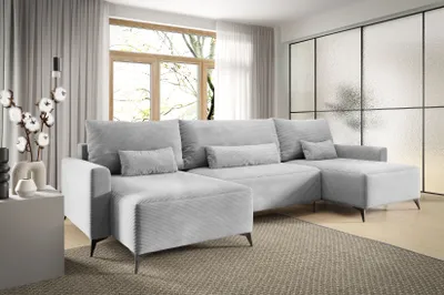 Produktbild von Ecksofa in U-Form ANTONIO LOFT U 382 x 148 cm, Wohnlandschaft mit Schlaffunktion & Bettkästen, Eckarniutur, Cordbezug in Hellgrau