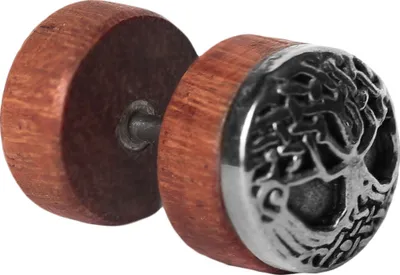 Produktbild von Fake Plug Ohrstecker Holz mit Stahlaufsatz Farbe - Silber