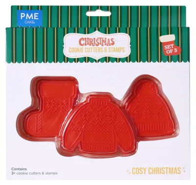 Ausstechformen mit Stempel, Weihnachten, 3er Set, Kunststoff, Rot