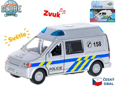 Zdjęcie produktu dla Globus dla dzieci Samochód policyjny CZ 13 cm metalowy rewers na baterie ze światłem i dźwiękiem w pudełku