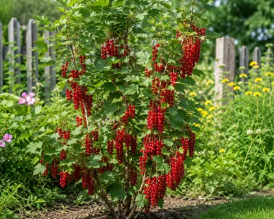 Immagine prodotto di Ribes rosso Jonkheer van Tets, altezza 30-35 cm – Ribes rubrum resistente al freddo – arbusto da bacche aromatico, ideale per giardino, aiuola e vaso, Immagine generata dall'IA