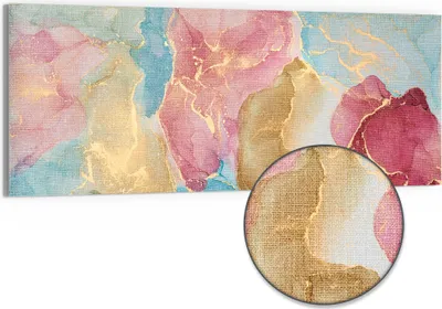 Produktbild von DEQORI Hybrid Leinwand Bild 150x60 cm 'Goldene Träume' Wandbild Glas flach modern