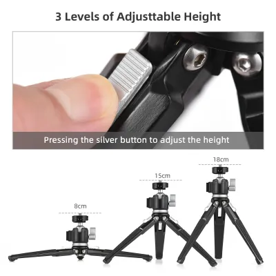 Produktbild von Multifunktionales Mini-Stativ, Desktop-Stativ, Aluminiumlegierung, 360¡ã drehbarer Kugelkopf mit Kaltschuhhalterung, max. 3 kg Tragfaehigkeit fuer Vlog-Live-Streaming-Videoaufzeichnung