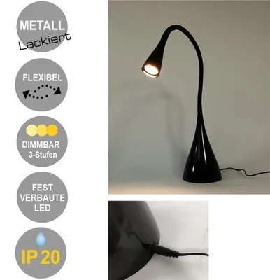 Produktbild von LED Tischleuchte Jonas schwarz Touch Dimmer Flexarm