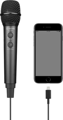 Produktbild von Walimex pro Boya HM2 Handmikrofon, Mikrofon mit USB-C Anschluss & 120 cm Kabel, Mikro für Handy zum Singen, Kopfhörerbuchse und Halterung für Mikrofonstativ