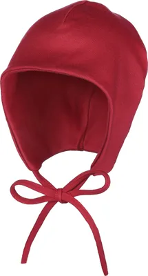 Produktbild von modAS Baby Mütze aus Baumwolle - Kopfbedeckung Mädchen Jungen mit Bindeband und Ohrenschutz in Rot 43 cm – ca. 6-9 Monate