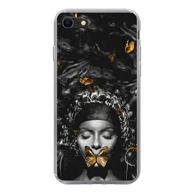 Produktbild von MuchoWow® Handyhülle Schutzhülle Hülle für iPhone 8 Frau - Schmetterlinge - Schwarz - Weiß Silikon Softcase Handy Hülle - Schutzhaube