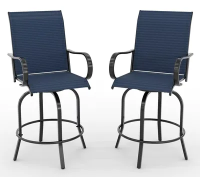 Produktbild von Outdoor-Barhocker, 2er-Set - Garten-Barstühle - 360° Drehbar - Hohe Rückenlehne - Armlehnen - Gepolstert - Metallgestell - Blau