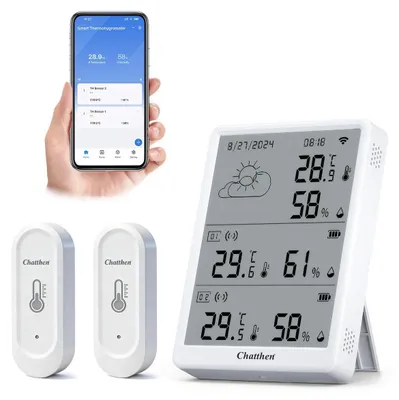 Produktbild von Funkthermometer Hygrometer Innen Außen Wlan Raumthermometer Feuchtigkeitsmesser - 2 Sensoren - 100 m Reichweite - Smart Life und Tuya App - Für Haus und Büro