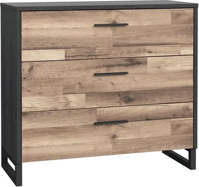 Produktbild von Furniture24 Kommode JAKOBINA SRBK211 Schubladenschrank Schubladenkommode Schlafzimmerkommode mit 4 Schubkasten in Staabeiche/Schwarz Eiche