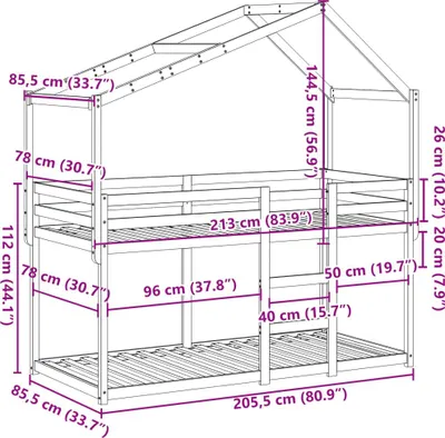 Imagen del producto de Cama nido con dosel en color marrón cera, 80x200 cm, fabricada en madera maciza de pino