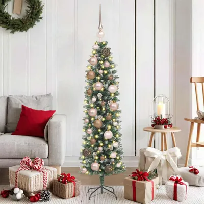 Productafbeelding van Maison Exclusive - Kunstkerstboom, slank model, groen en wit, 120 cm