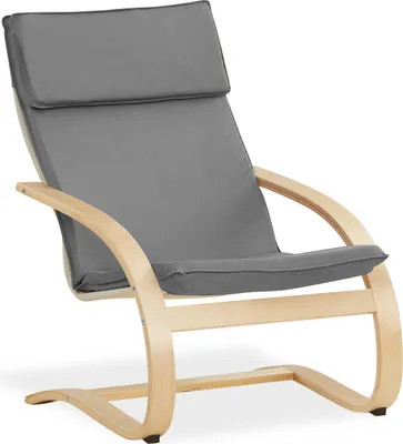Image de Fauteuil relax Fauteuil relaxant Gris Chaise longue en bois naturelle Fauteuil confort