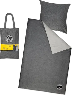 Produktbild von Borussia Dortmund BVB Bettwäsche grau meliert 135 cm x 200 cm (GOTS)
