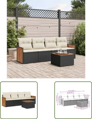 Produktbild von The Living Store 5-tlg. Garten-Sofagarnitur mit Kissen Schwarz Poly Rattan