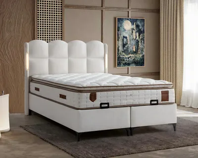 Produktbild von Elegantes weißes Bett mit Matratze in modernem Design