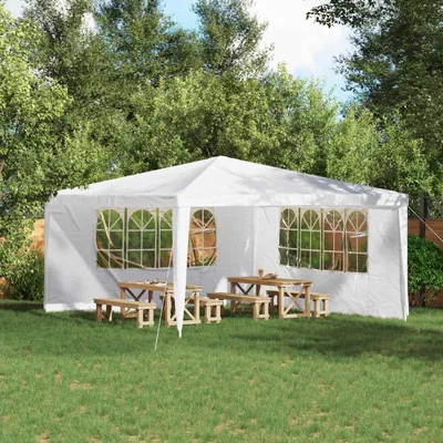 Obrázek produktu pro Maison Exclusive – Boční stěna pro párty stan, 2 kusy, rozměry 400 x 195 cm, bílá barva, materiál: polyetylen (PE) a ocel
