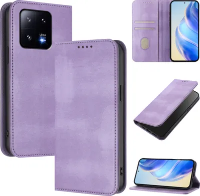 Produktbild von Handyhülle für Xiaomi 13 Pro, Vintage Leder RFID Schutz Kartenfach Standfunktion Magnetische Klapphülle Violett