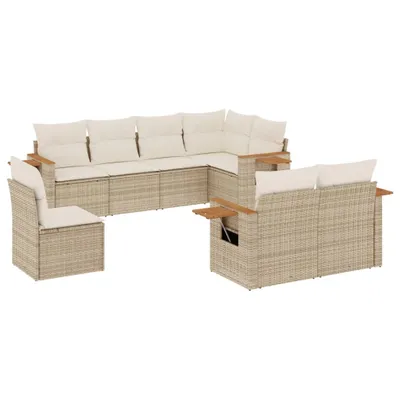 Produktbild von 8-tlg. Garten-Sofagarnitur mit Kissen Beige Poly Rattan