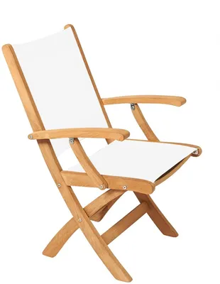 Produktbild von ARC Marine Luxus-Klappstuhl aus Teakholz mit weißer Sitzfläche