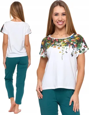 Produktbild von Zweiteiliges Pyjama-Set für Damen, T-Shirt mit Blumen, lange Hose MORAJ M