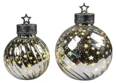 Produktbild von 2er Set LED Dekoobjekte Kugeln STARS Sterne silber 30 + 35cm mit Timer Formano, KI-generiertes Bild