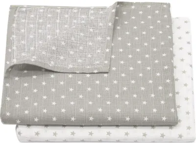 Produktbild von Spucktücher 2er Set, 100% Baumwolle, 120x120 cm, grau weiß mit Sternen