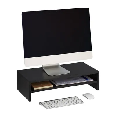 Produktbild von Relaxdays Monitorständer, Zusatzablage, HxBxT: 14,5 x 54 x 25,5 cm, Bildschirmerhöhung für Schreibtisch, modern, schwarz