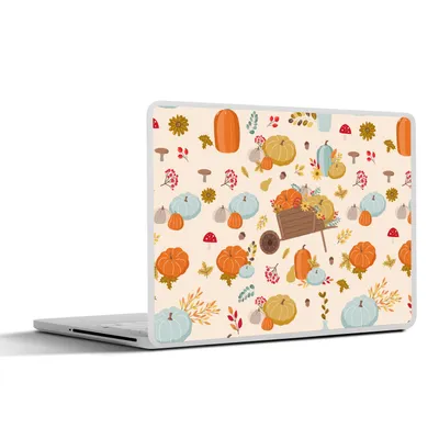 Produktbild von MuchoWow® Laptop Aufkleber Sticker Cover Kürbis - Kürbis - Blumen - Muster 40x30 cm - Laptop Dekoration - Selbstklebend