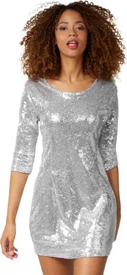 Produktbild von Pailletten-Langarmkleid - silber, L