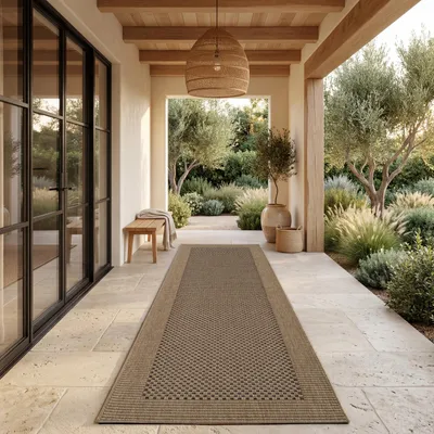 Produktbild von In-& Outdoor Teppich Balkon Terrasse Küchenteppich Sisal Optik Bordüre Einfarbig Beige Grösse 80x150 cm