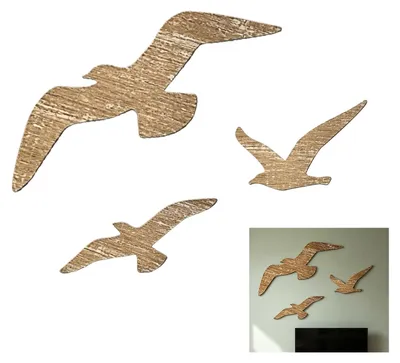 Wanddeko aus Holz, 3 Möwen, Buchenholz, 24×23,1 cm