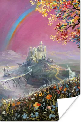 Produktbild von MuchoWow® Poster Eine Illustration eines Regenbogens auf einem rosa Hintergrund 60x90 cm - Wanddekoration