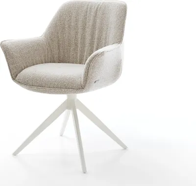 Produktbild von DELIFE Drehstuhl Keila-Flex mit Armlehnen Webstoff Soft Beige Kreuzgestell breit Weiß 360° drehbar Wippfunktion