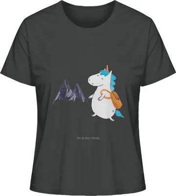 Produktbild von Mr. & Mrs. Panda Oberteil Damen Einhorn Bergsteiger Größe L - Anthrazit - Geschenk, Einhörner, Unicorn, Urlaub, shirt, Reisen, Basic T-Shirt, Berge, Abenteuer, Rundhals