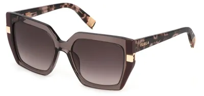 Zdjęcie produktu dla Okulary przeciwsłoneczne Furla Sfu818 damskie, błyszczące, przezroczyste, brązowe, 55/18/140