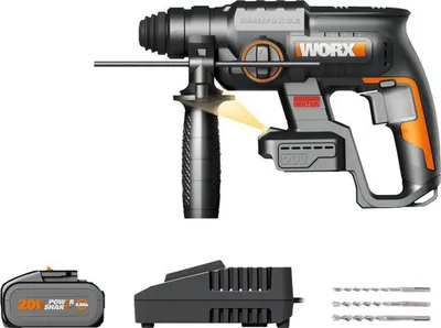 Obrázok produktu pre Aku vŕtacie kladivo s príklepom WORX Nitro 20V 2 Joule WX381, bezuhlíkový motor, vrátane aku 1 x 4Ah, nabíjačky a kufra