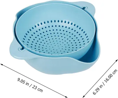 Produktbild von Doppelwandige Obstwaschschüssel aus Kunststoff für Gemüse und Früchte, Blau – Waschsieb mit Doppelschicht für Küche und Tisch im Wohnzimmer zum Reinigen, Abtropfen und Aufbewahren
