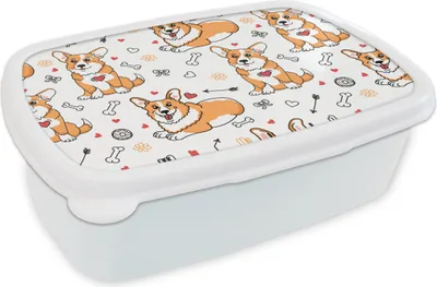Produktbild von KitchenYeah® Lunchbox Brotzeit Brotdose 17x11 cm Hund - Corgi - Muster Kinder Brotzeitdose - Lunch Box - Kinder - Sandwich-Box - Schulbox - Lunch Boxen