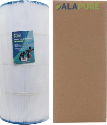 A spa filter cartridge and its packaging.