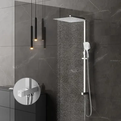 Produktbild von Duschsystem Regendusche 30x30cm Chrom Edelstahl verstellbar
