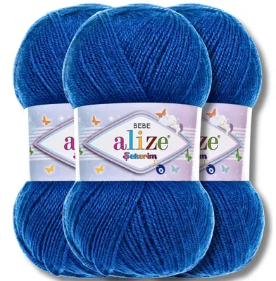 Zdjęcie produktu dla Alize 3x 100g, włóczka "Sekerim Bebe" w kolorze "Sapphire" (141), idealna do szydełkowania i robienia na drutach