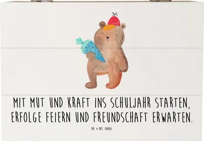 Produktbild von Mr. & Mrs. Panda Box Mutiger Schulanfang 22 x 15 cm - Weiß - Geschenk, Vertrauem, schmuckkiste, Mutmacher, Selbstvertrauen, Trost, Schulbeginn, Truhe, Geschenkbox