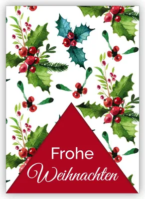 Produktbild von Klassische schöne Weihnachtskarte mit edlen roten Beeren und Weihnachts Grün: Frohe Weihnachten