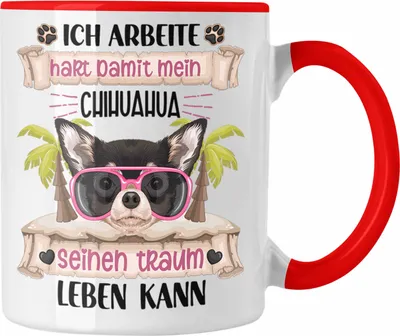 Produktbild von Trendation - Chihuhaha Besitzer Geschenk Tasse Lustiger Spruch Chihuhaha Liebhaber Geschenkidee Geburtstag Weihnachten Ich Arbeite Hart (Rot)