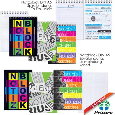 Image de PRICARO bloc-notes "Journal", A5, quadrillé, reliure spirale, 3 pièces