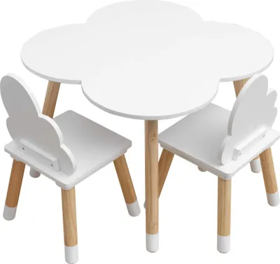 Produktbild von Rebecca Mobili Set mit Kindertisch und 2 Stühlen aus weißem MDF